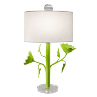 Jarmin lamp, green papier mache lamp with poppies