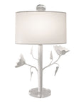 White papier mache lamp with poppy flowers and  oval shade, Stray Dog