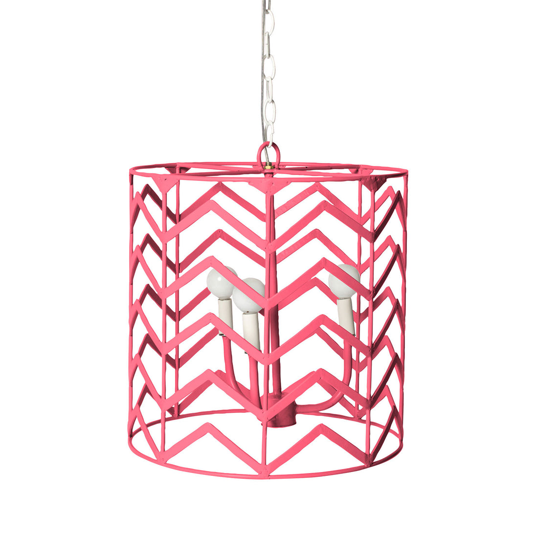 Pink iron handing drum cage light with chevron design