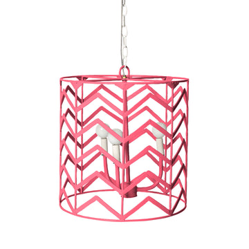 Pink iron handing drum cage light with chevron design