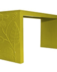 papier mache covered console with vine in chartreuse