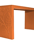 bright orange console in papier mache