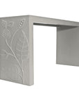 sleek gray console covered in papier mache