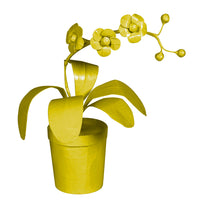 Potted Orchid made from papier mache painted chartreuse