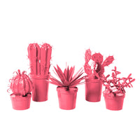 bright pink potted cacti made from papier mache