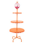 3 tiered floor lamp in orange and pink with scallop edged tables