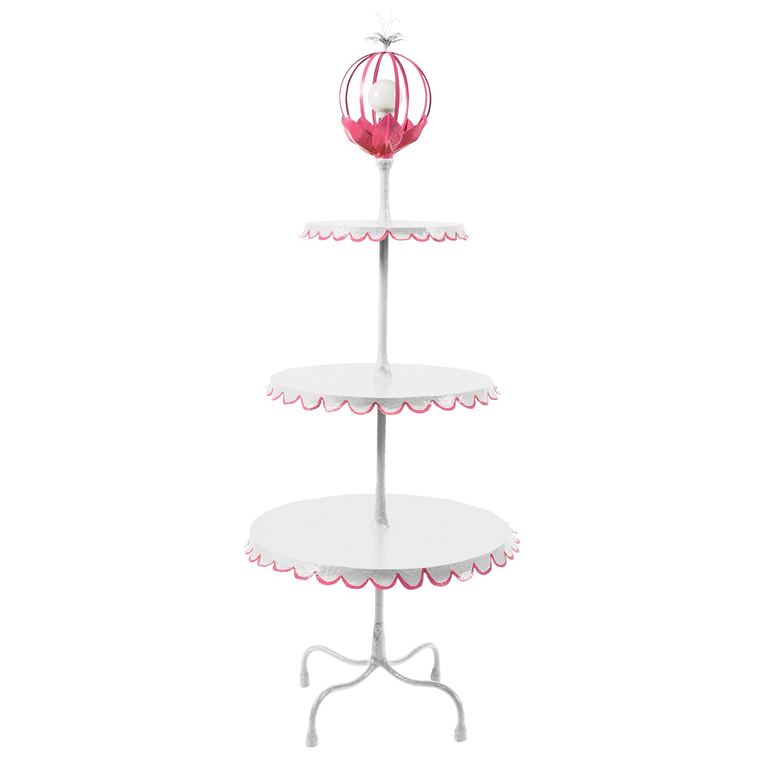 white and pink multi tiered floor light with flower ball light on top