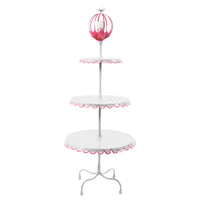 white and pink multi tiered floor light with flower ball light on top