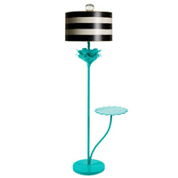 Papier mache floor light with black and white stripe shade