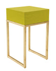 punchy side table in chartreuse and gold hand crafted
