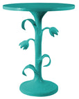 bright blue tulip inspired side table handmade and artistic