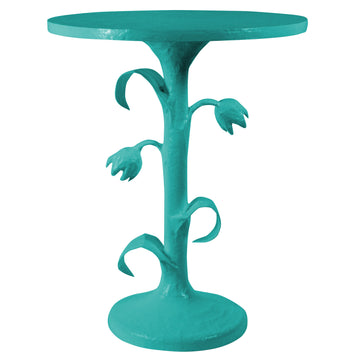 bright blue tulip inspired side table handmade and artistic
