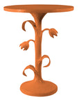 orange tulip side table embellished with sculpted blooms