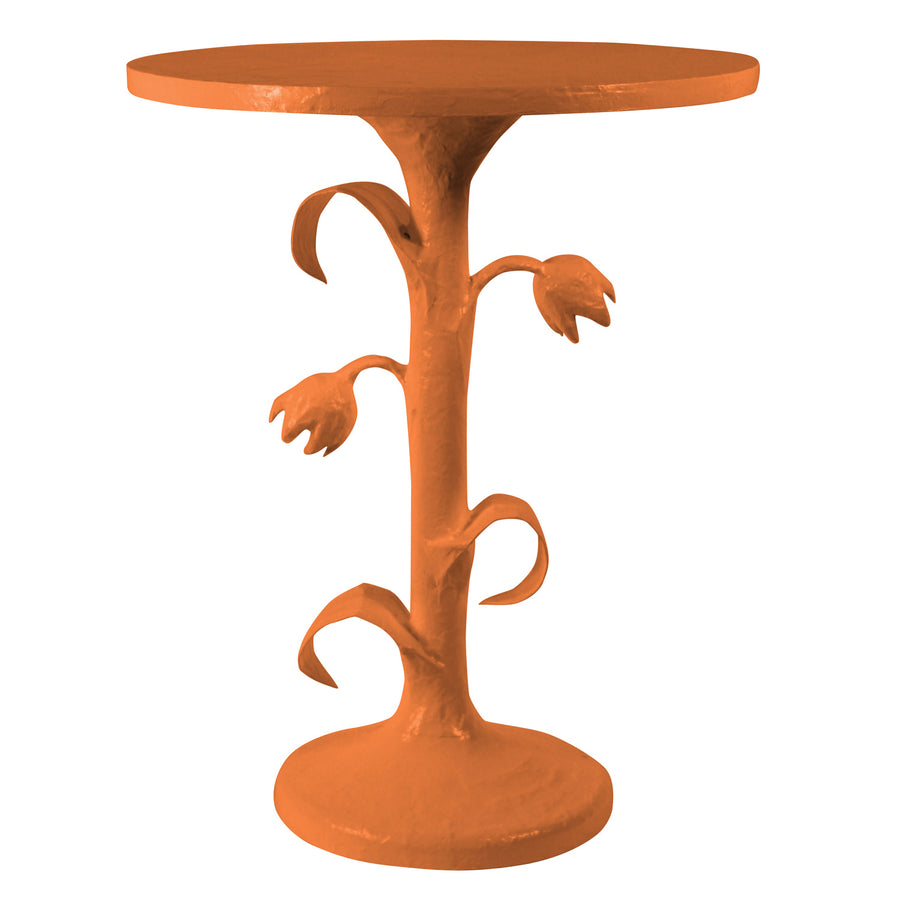 orange tulip side table embellished with sculpted blooms