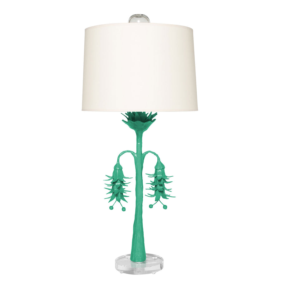 aqua Victoria Robbins table lamp with papier mache floral design