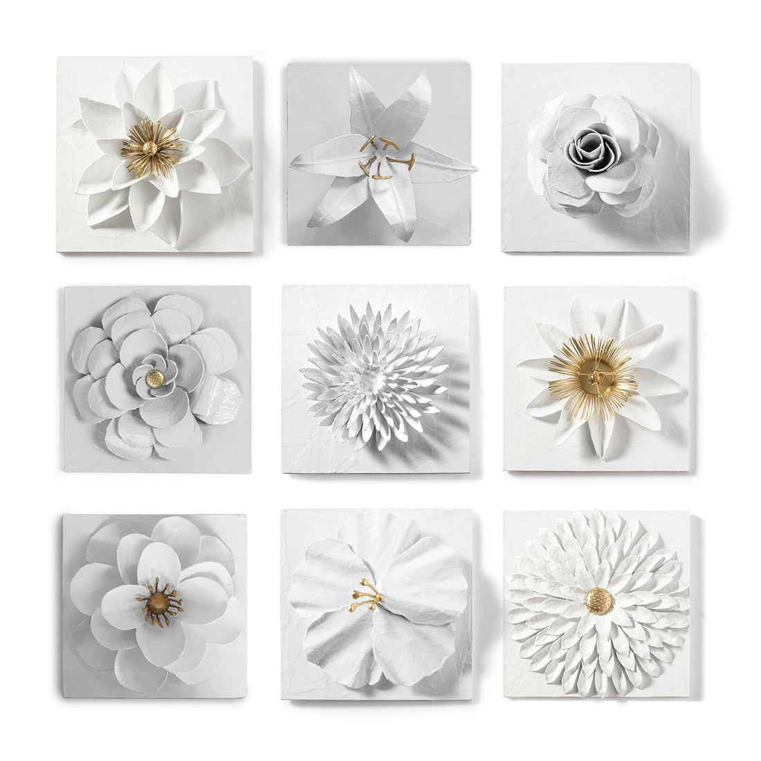 Flower Wall Art in White And Gold,  Handmade in Mexico